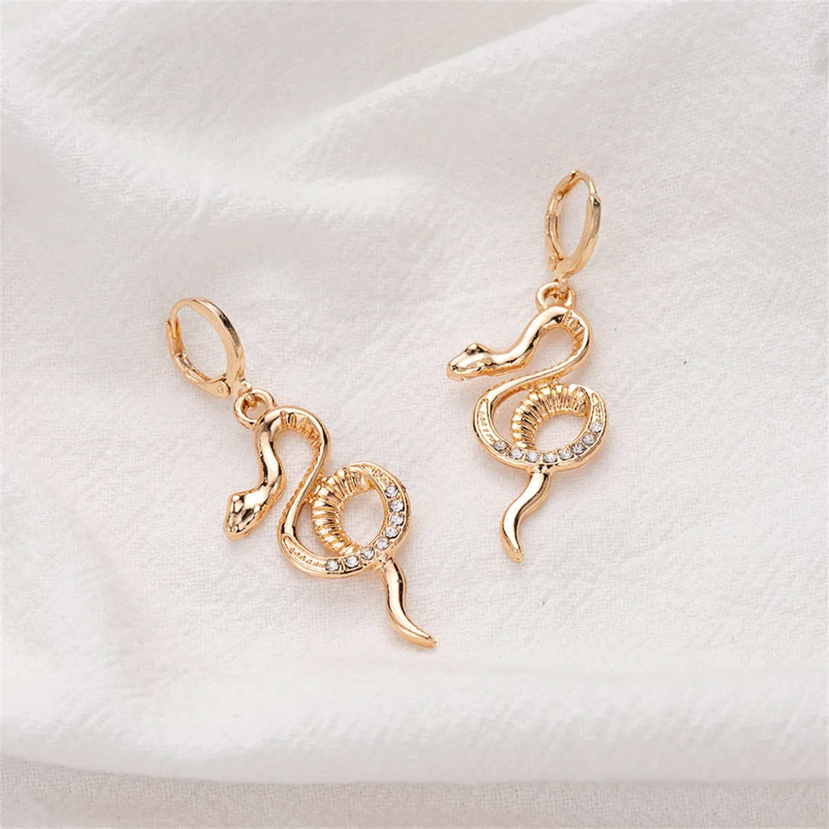 Cubic Zirconia & 18K Gold-Plated Snake Huggie Earrings