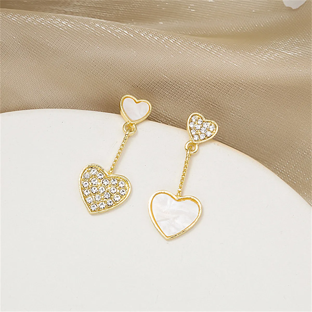 Cubic Zirconia & Shell 18K Gold-Plated Heart-Cut Drop Earrings