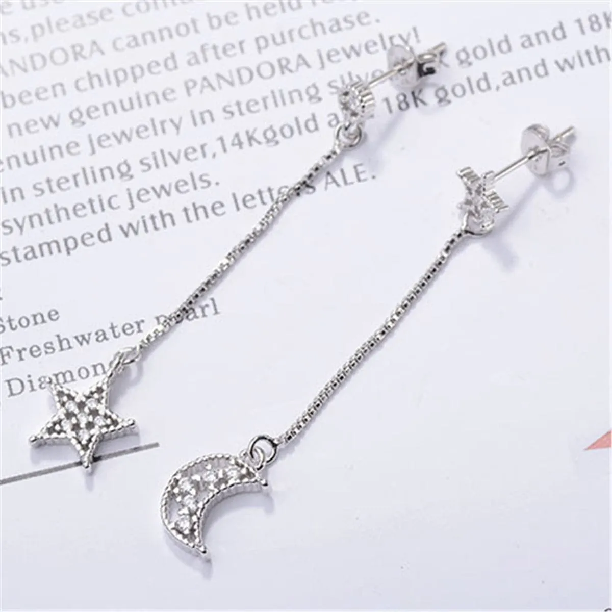 Cubic Zirconia & Silver-Plated Asymmetry Moon & Star Drop Earrings