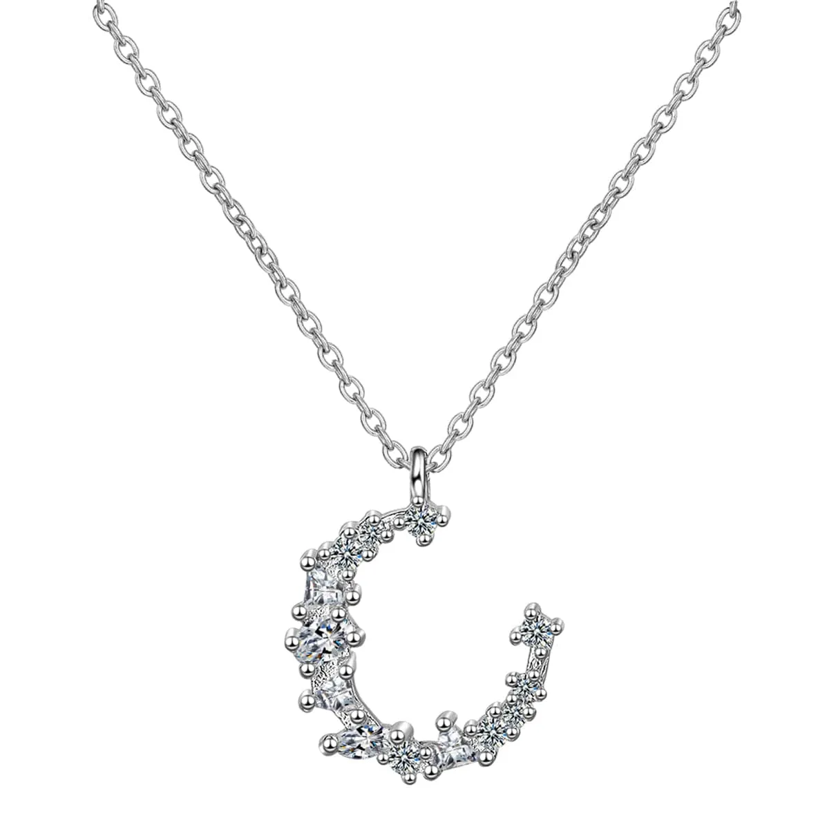 Cubic Zirconia & Silver-Plated Crescent Pendant Necklace