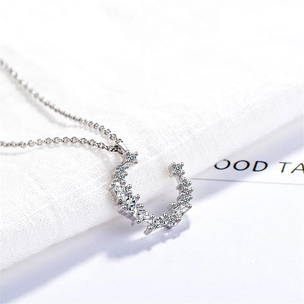 Cubic Zirconia & Silver-Plated Crescent Pendant Necklace