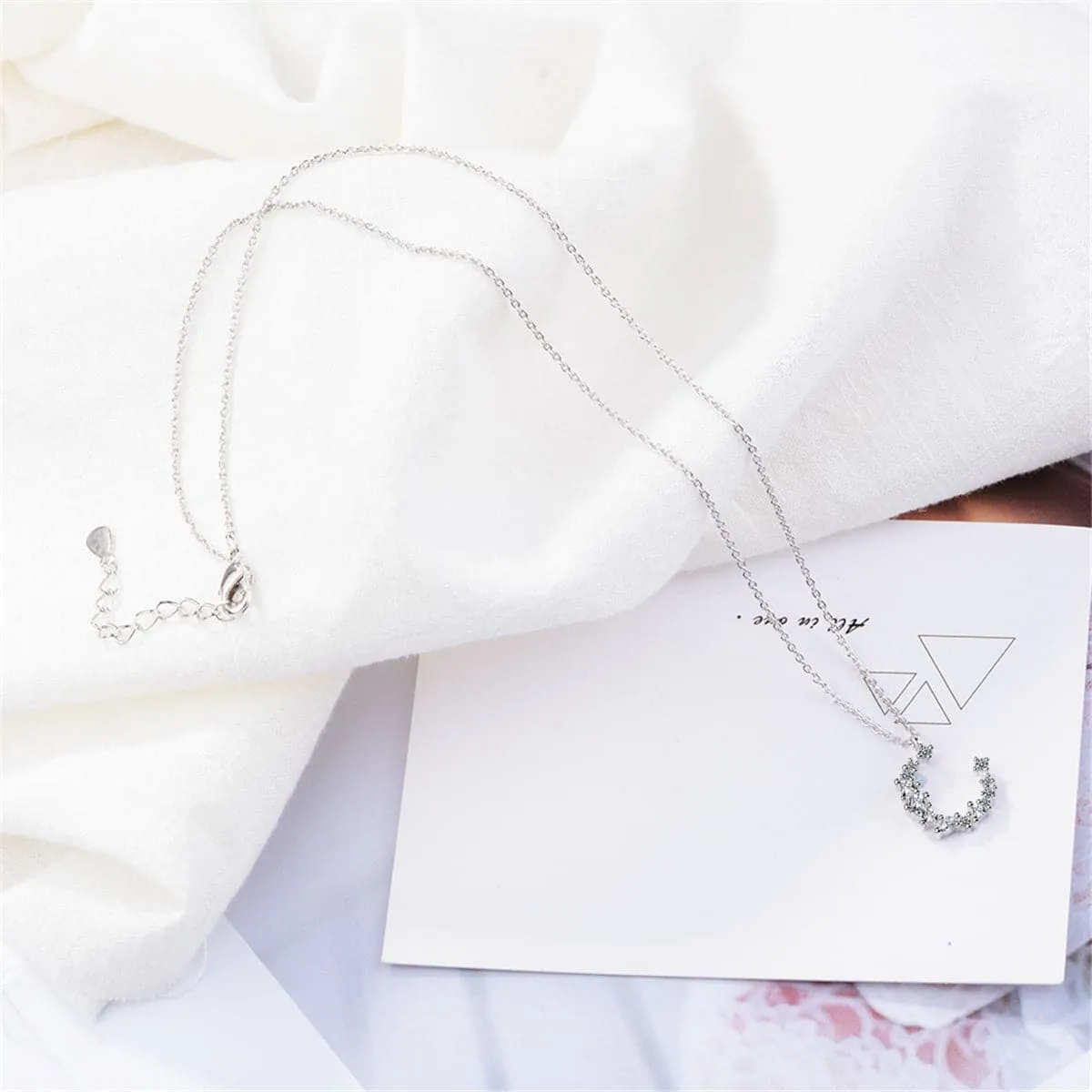 Cubic Zirconia & Silver-Plated Crescent Pendant Necklace