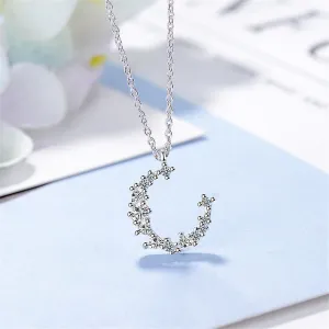 Cubic Zirconia & Silver-Plated Crescent Pendant Necklace