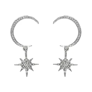 Cubic Zirconia & Silver-Plated Linking Moon & Star Drop Earrings