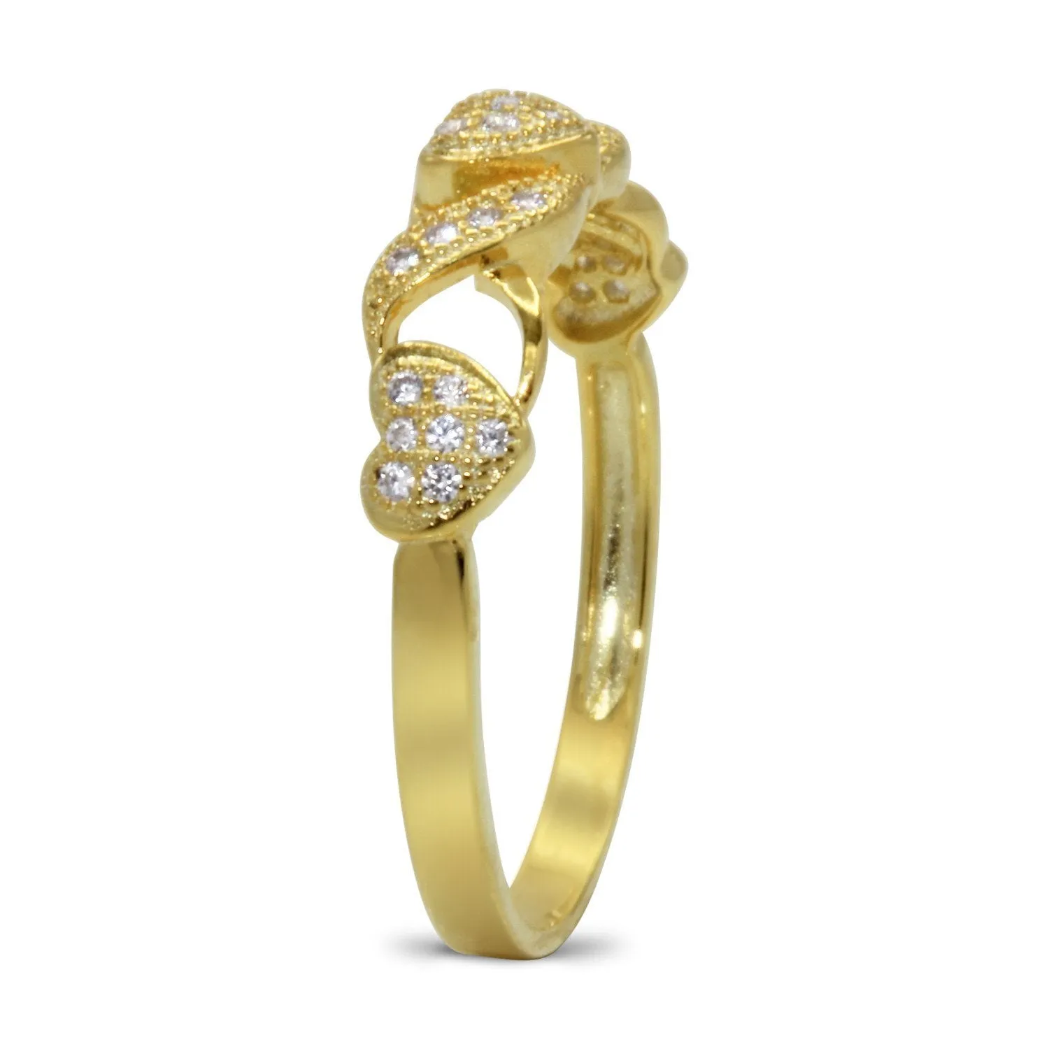 CZ 4mm Sterling Silver Gold Plated Crossover Heart Halo Engagement Ring