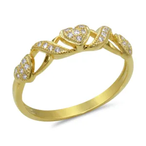 CZ 4mm Sterling Silver Gold Plated Crossover Heart Halo Engagement Ring