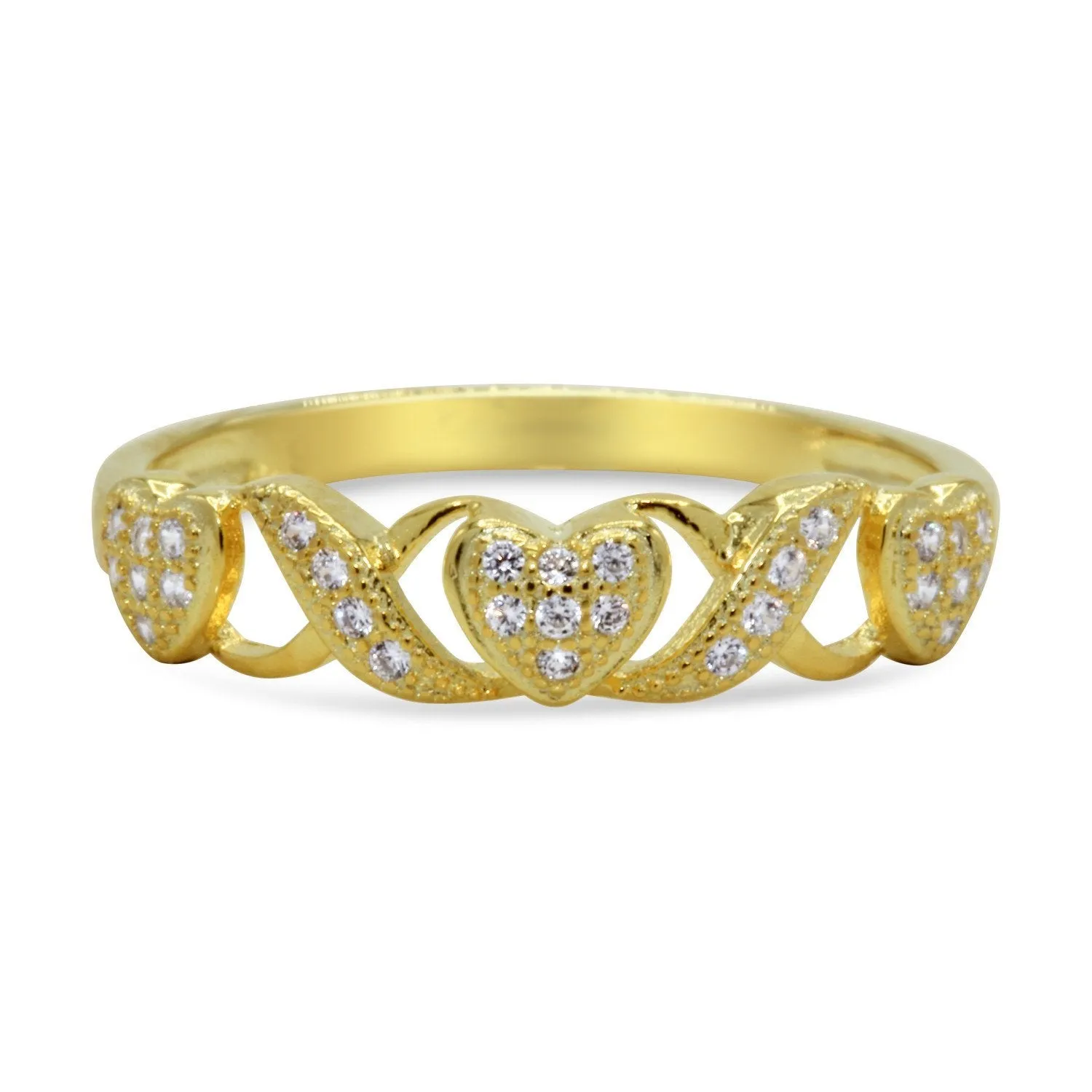 CZ 4mm Sterling Silver Gold Plated Crossover Heart Halo Engagement Ring
