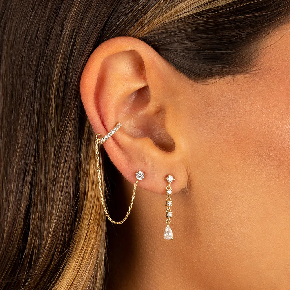 CZ Dangling Teardrop Stud Earring 14K