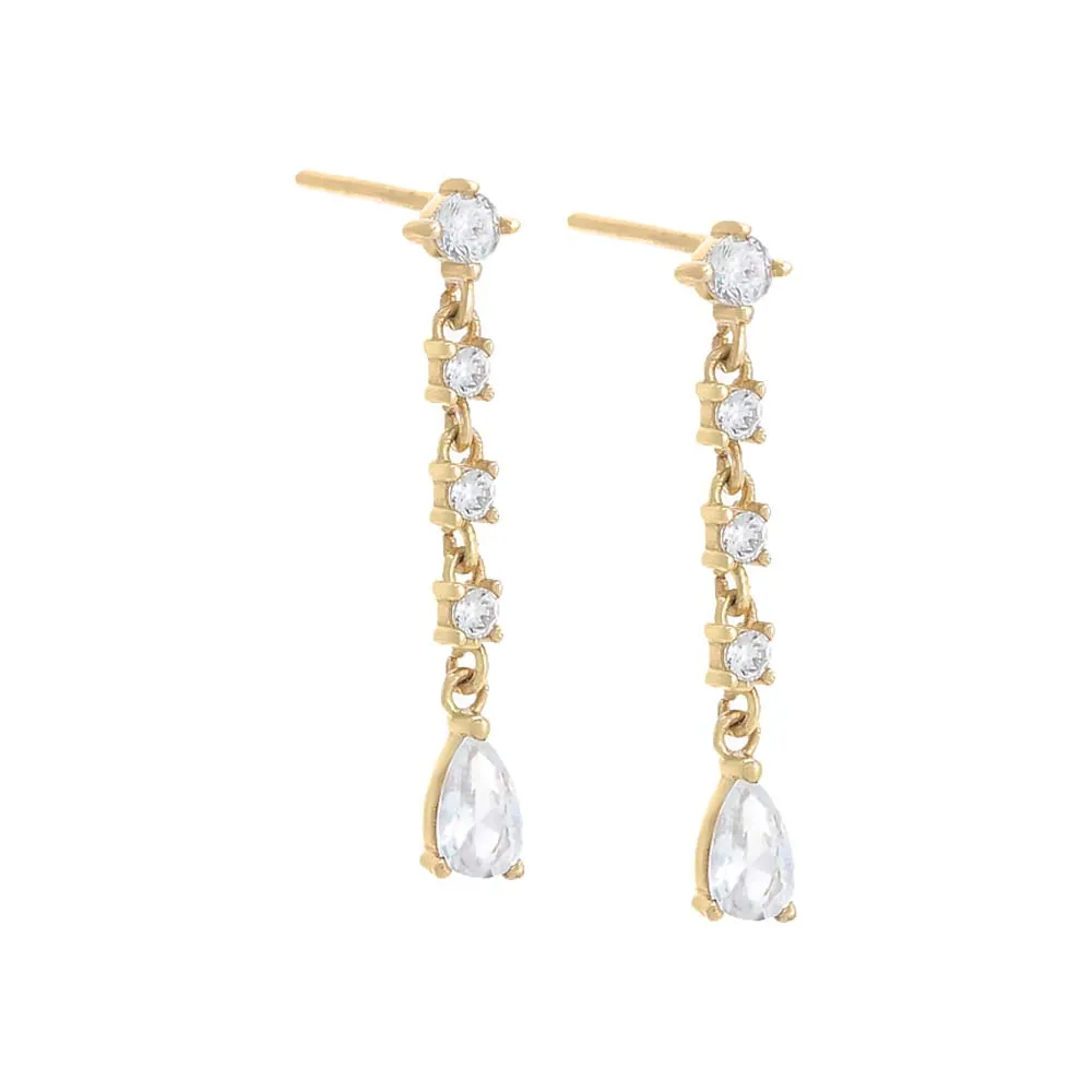 CZ Dangling Teardrop Stud Earring 14K