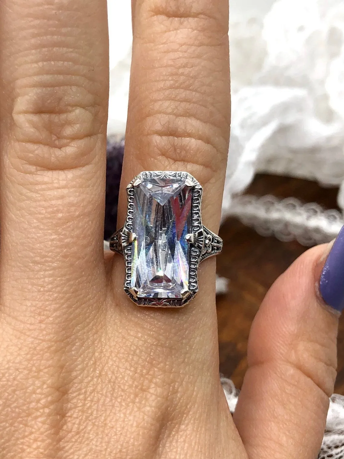 Dazzling CZ Ring, 1915 Vintage style, Edwardian Jewelry #D232