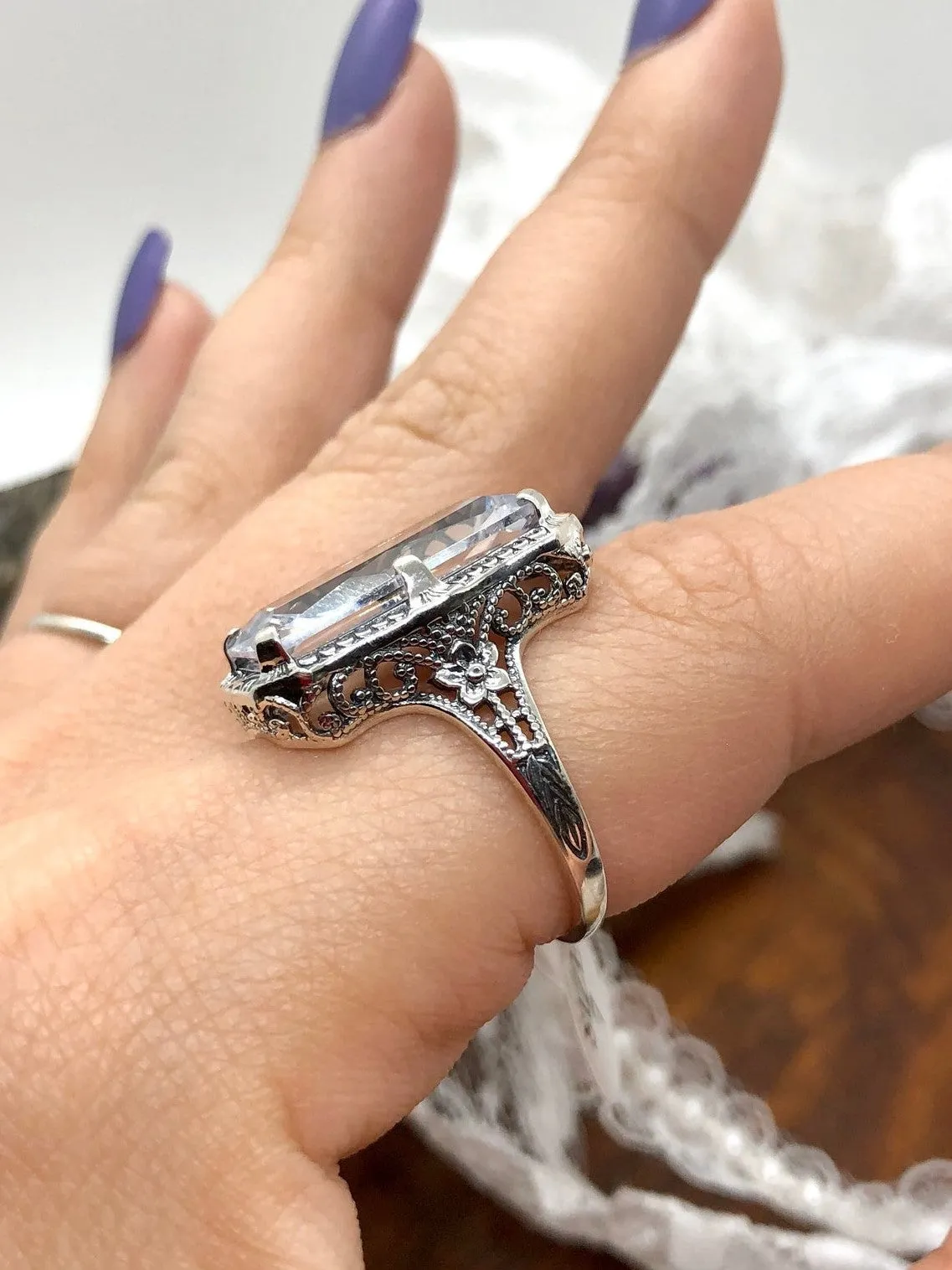 Dazzling CZ Ring, 1915 Vintage style, Edwardian Jewelry #D232