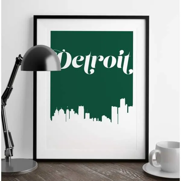 Detroit, Michigan retro inspired city skyline