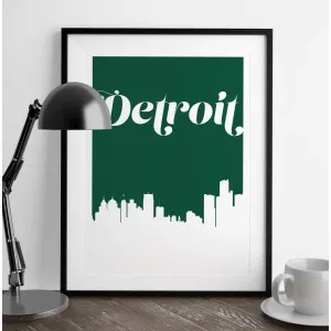 Detroit, Michigan retro inspired city skyline