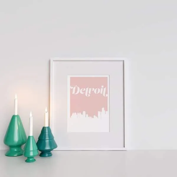 Detroit, Michigan retro inspired city skyline