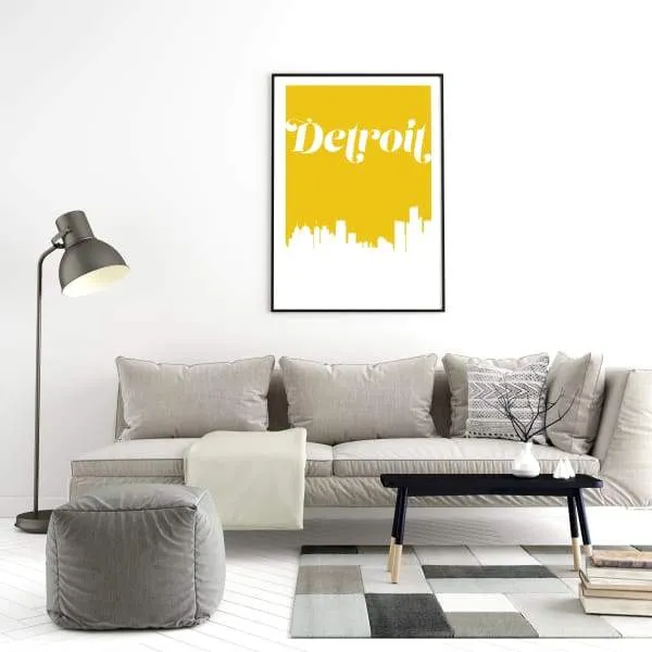 Detroit, Michigan retro inspired city skyline