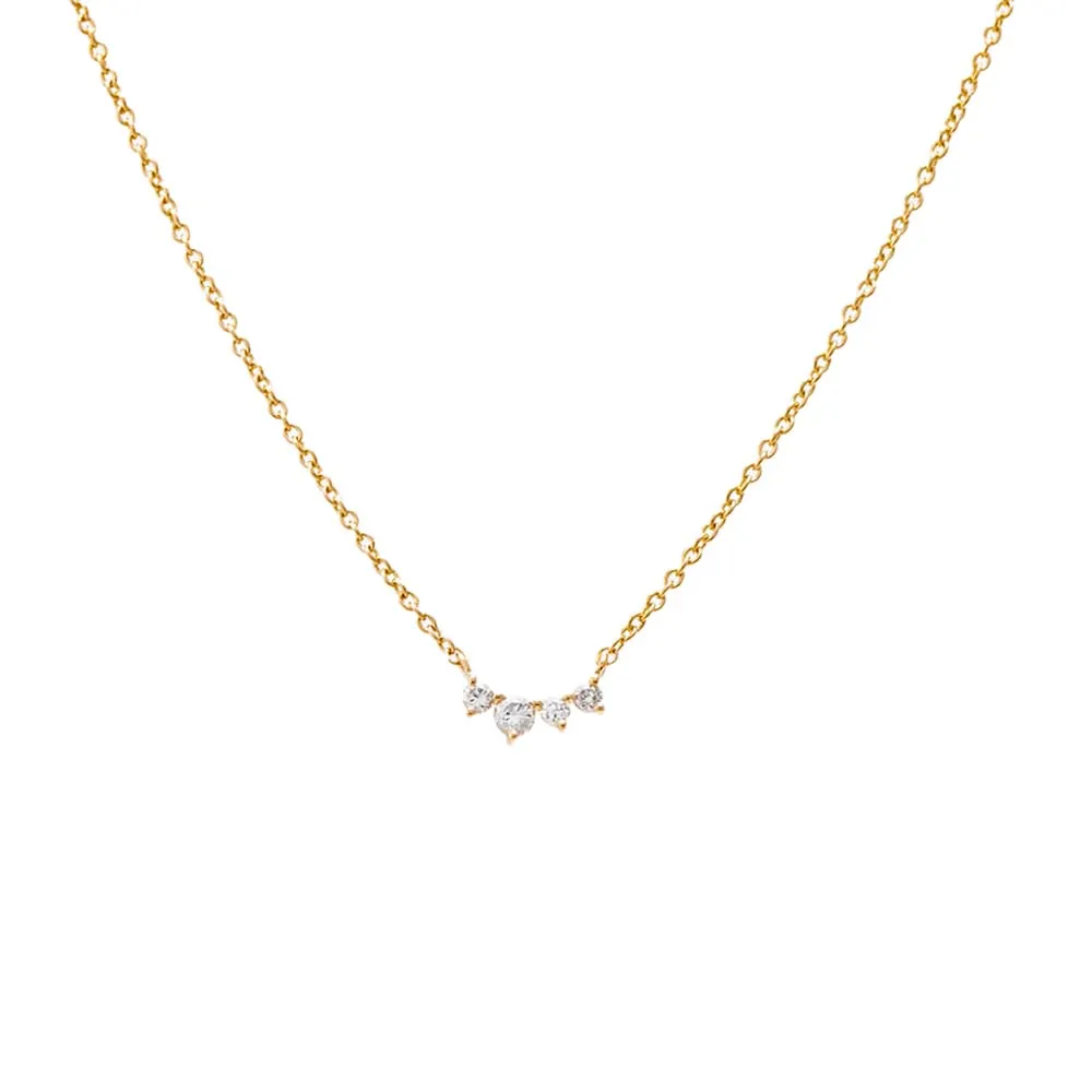 Diamond Graduated Solitaire Curved Bar Necklace 14K