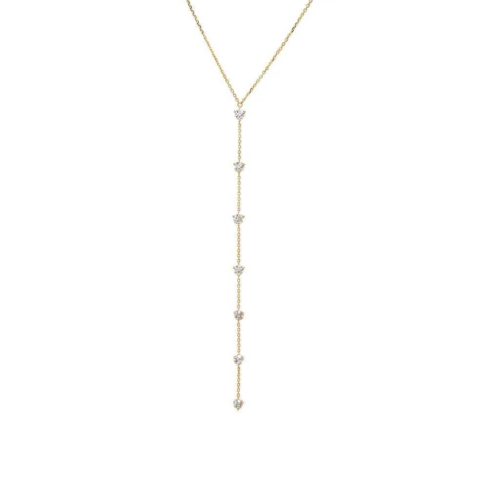 Diamond Scattered Drop Lariat Necklace 14K