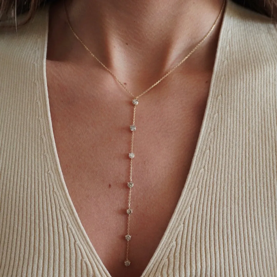 Diamond Scattered Drop Lariat Necklace 14K