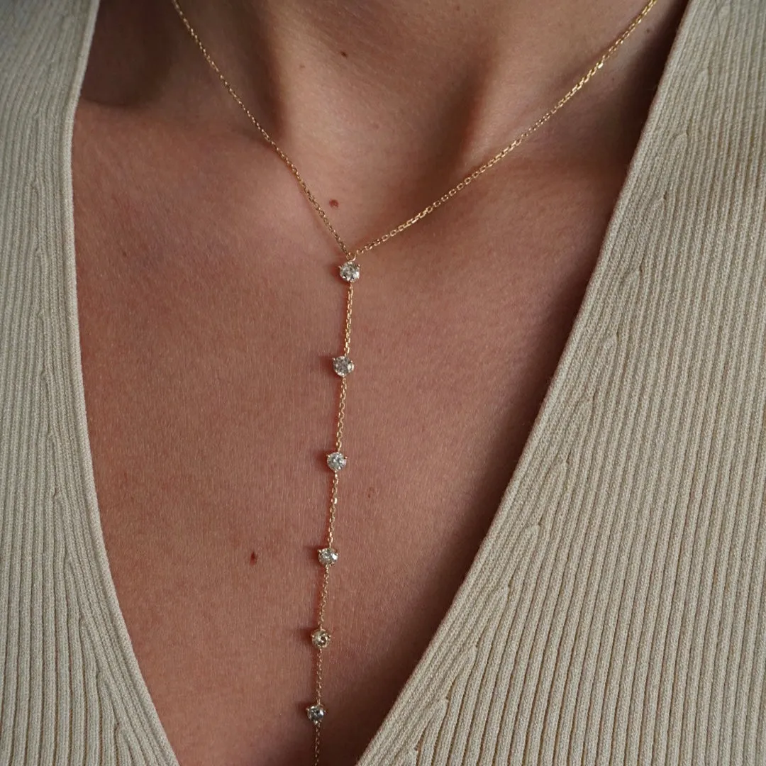 Diamond Scattered Drop Lariat Necklace 14K