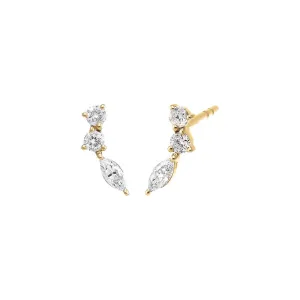 Diamond Triple Stone Curved Stud Earring 14K