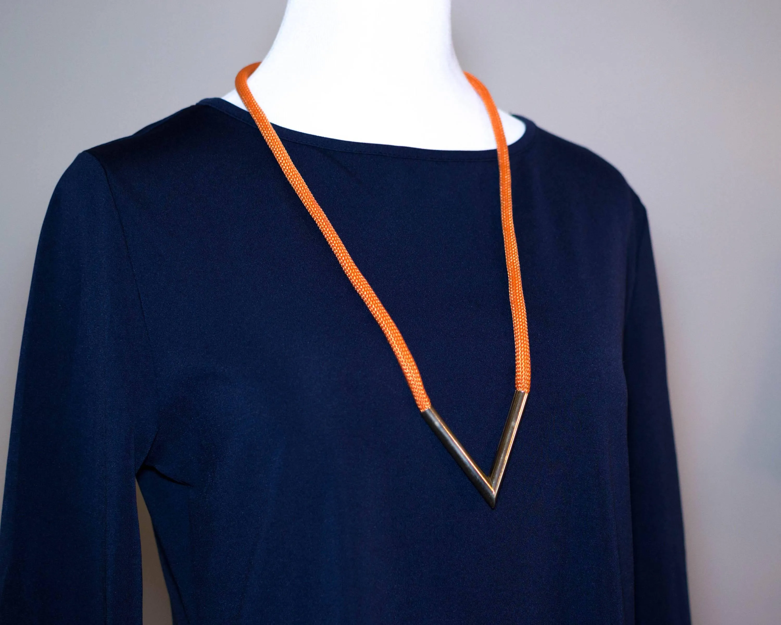 Diane von Furstenberg Orange Silk Cord Gold Triangle Necklace