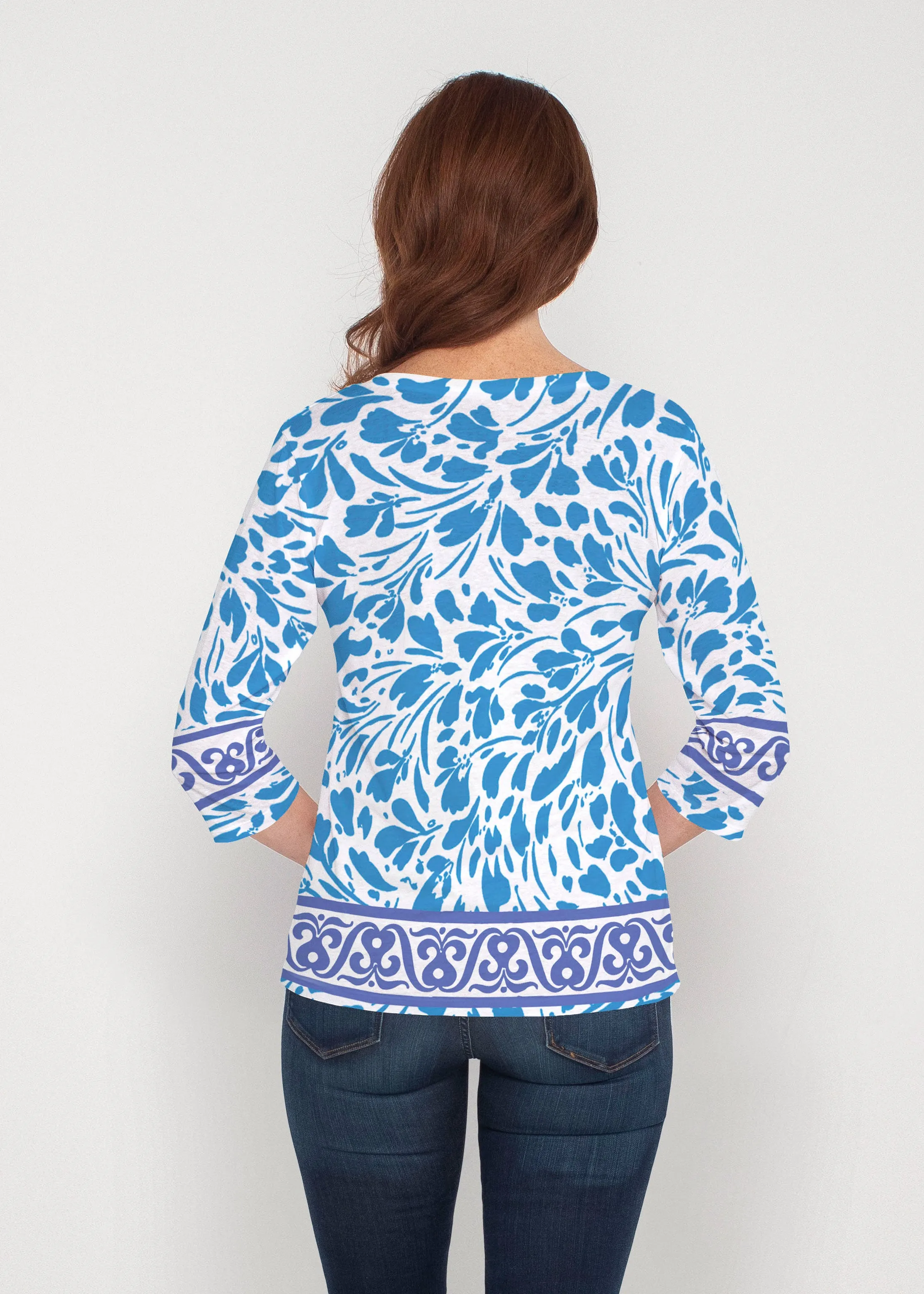 Ditsy Royal (7930) ~ Signature 3/4 Sleeve V-Neck Top