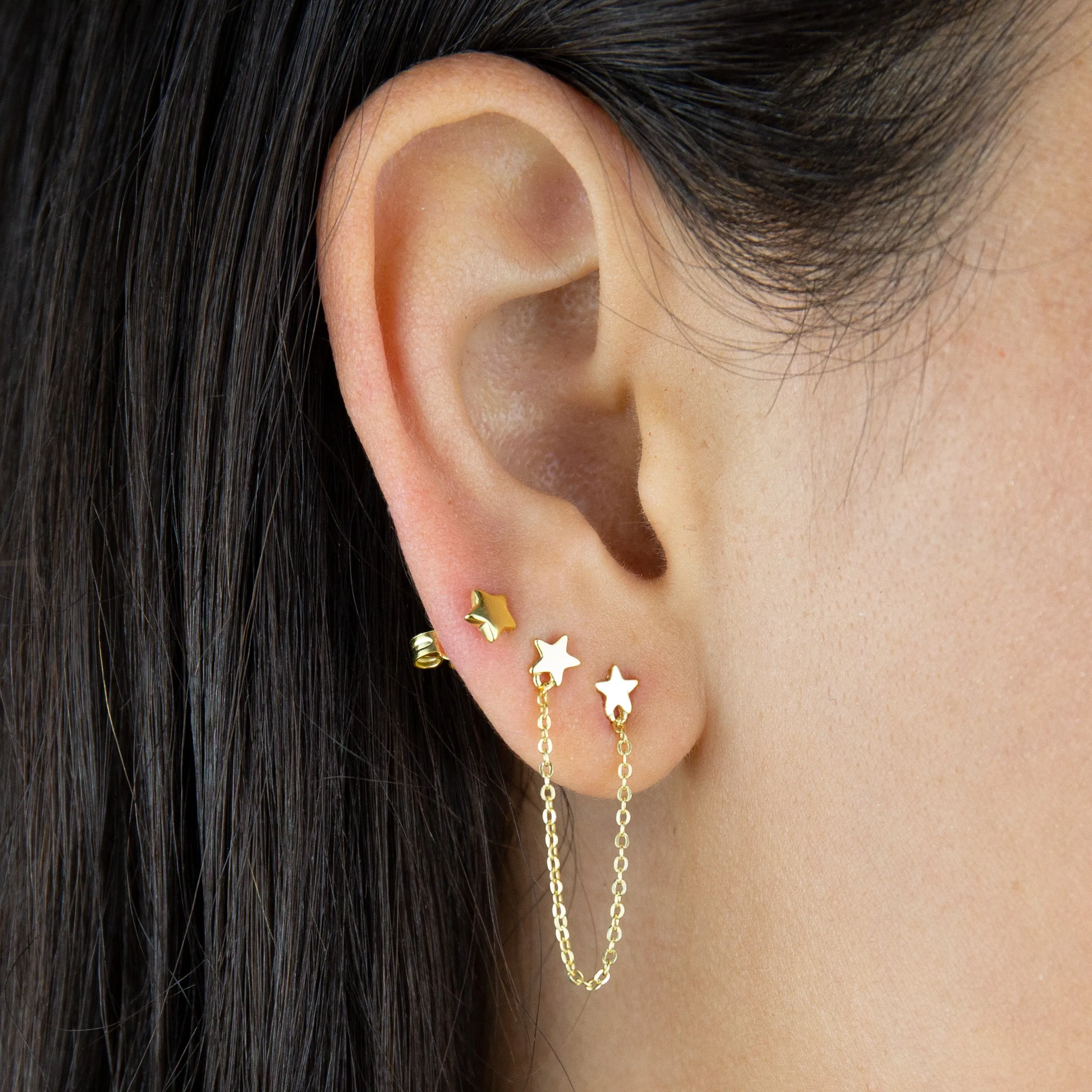Double Star Chain Stud Earring