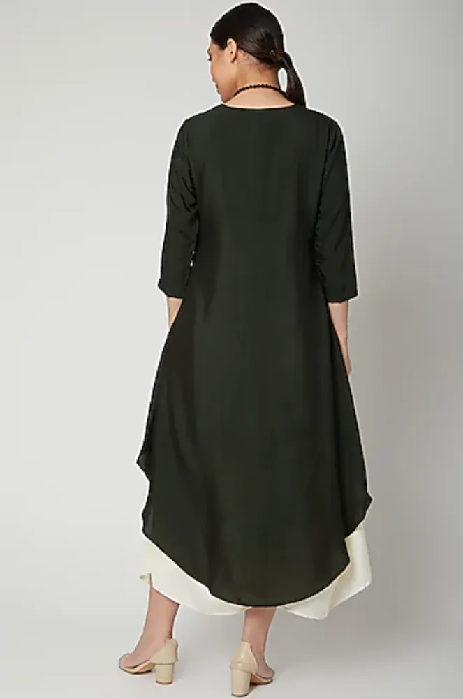 Dream- Bottle Green & off white Indo Western Cowl Dress