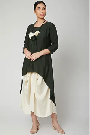 Dream- Bottle Green & off white Indo Western Cowl Dress