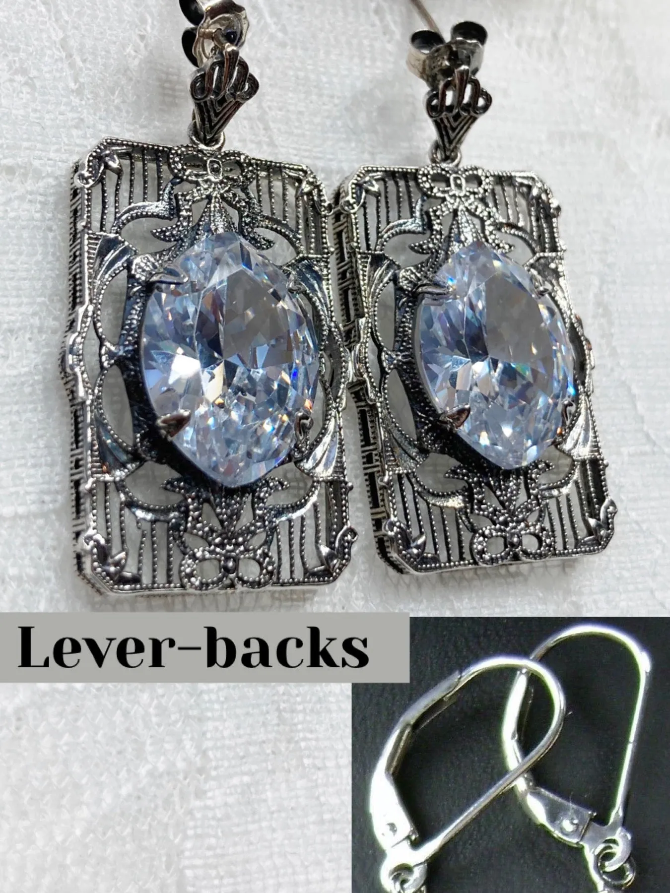 E24, Antoinette Earrings, Marquise Cut Gem, Vintage Filigree Jewelry, E24