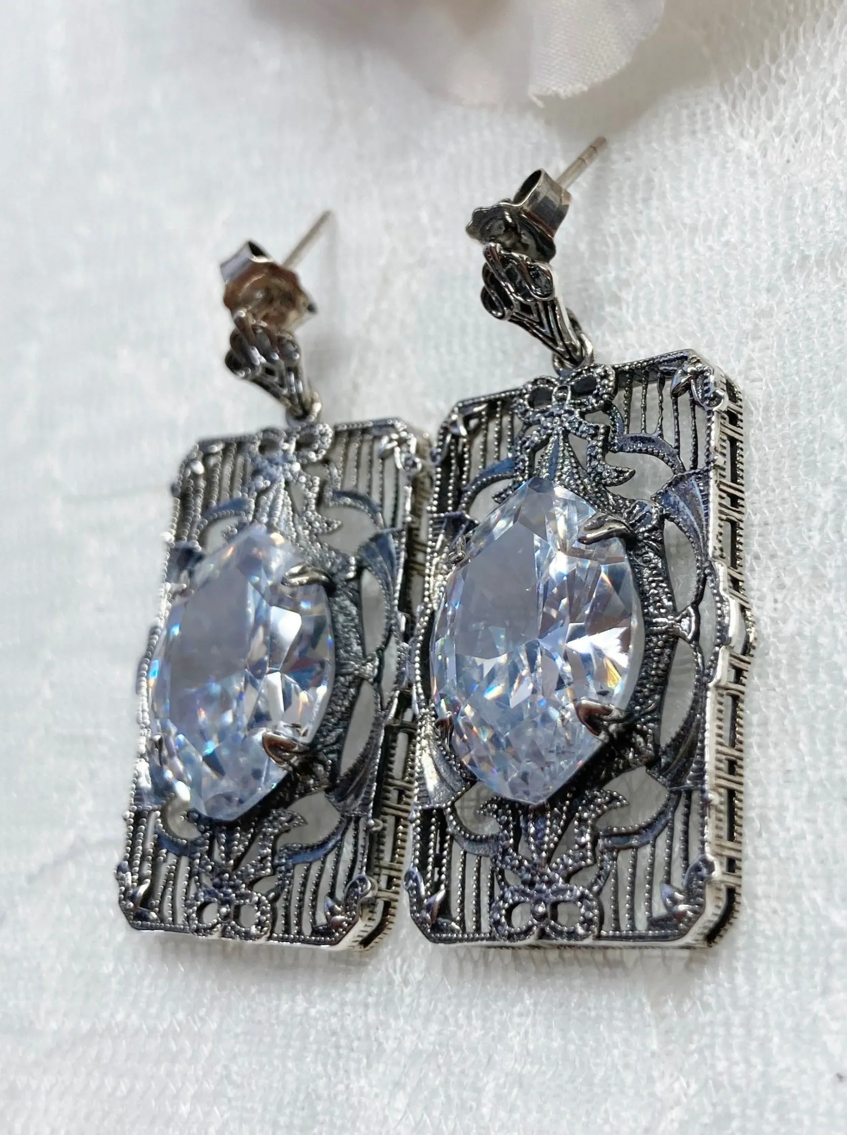 E24, Antoinette Earrings, Marquise Cut Gem, Vintage Filigree Jewelry, E24