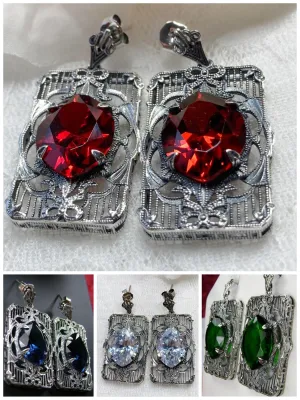 E24, Antoinette Earrings, Marquise Cut Gem, Vintage Filigree Jewelry, E24