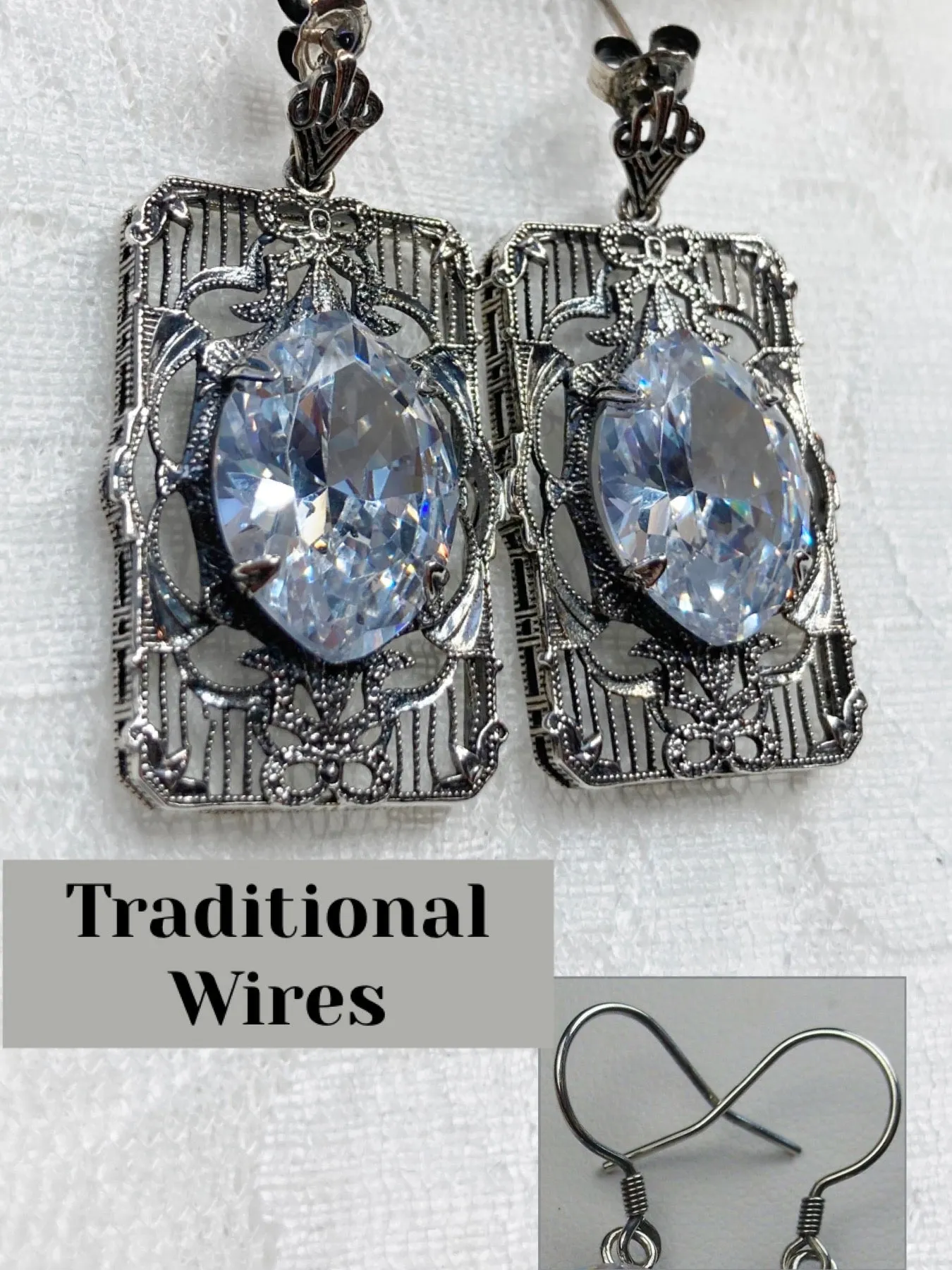 E24, Antoinette Earrings, Marquise Cut Gem, Vintage Filigree Jewelry, E24