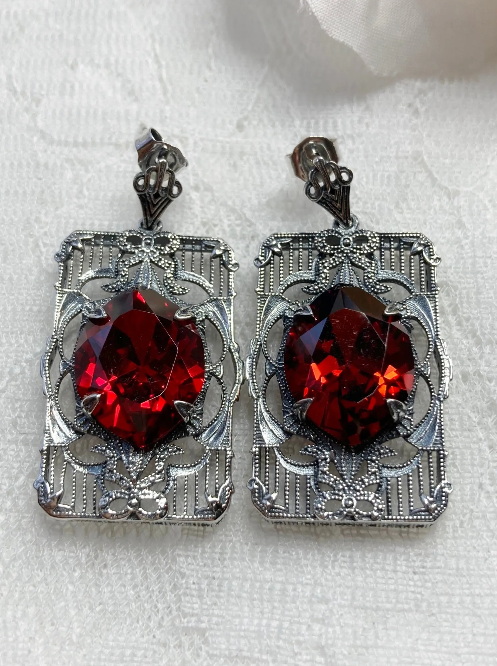 E24, Antoinette Earrings, Marquise Cut Gem, Vintage Filigree Jewelry, E24