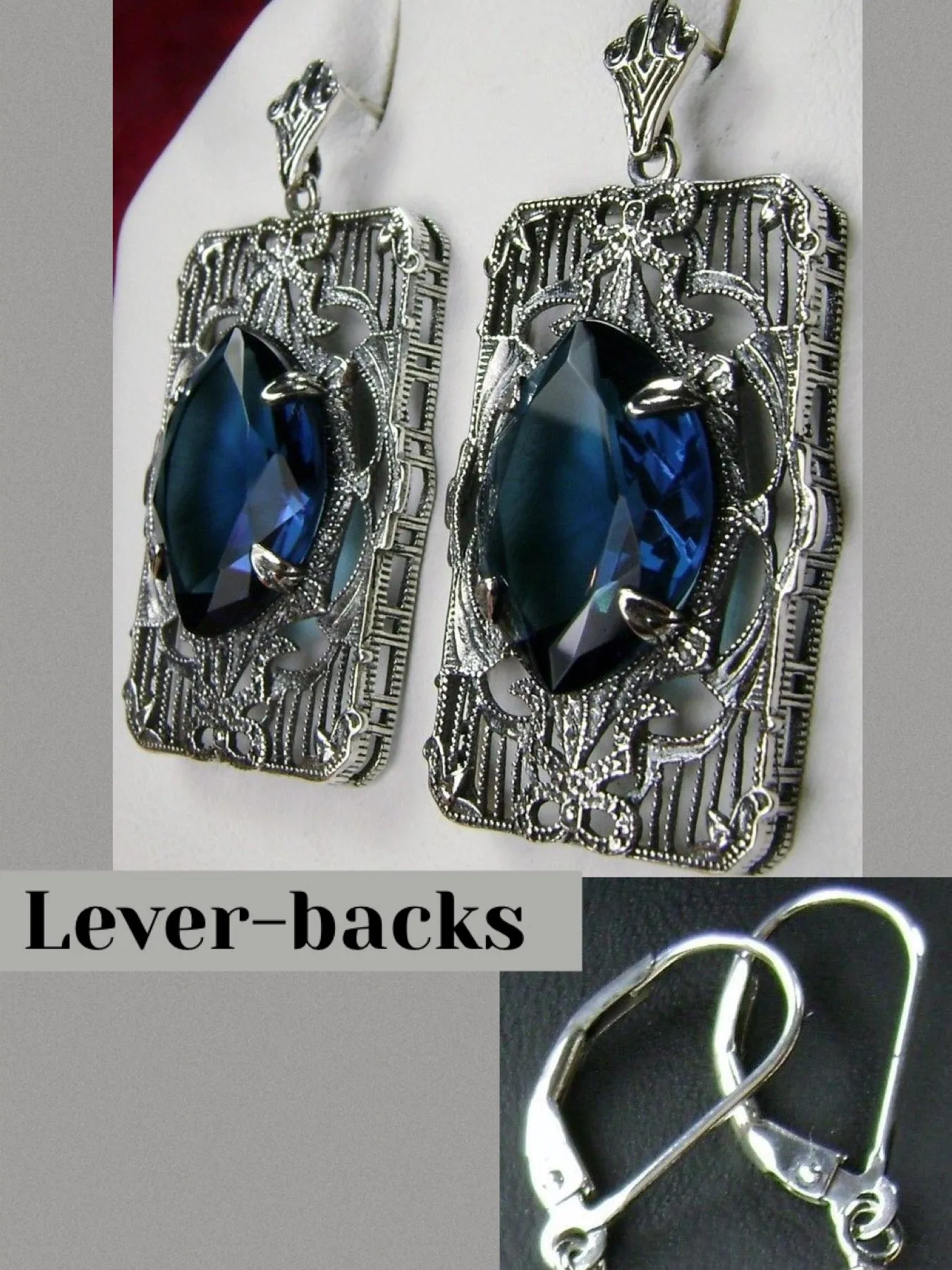 E24, Antoinette Earrings, Marquise Cut Gem, Vintage Filigree Jewelry, E24