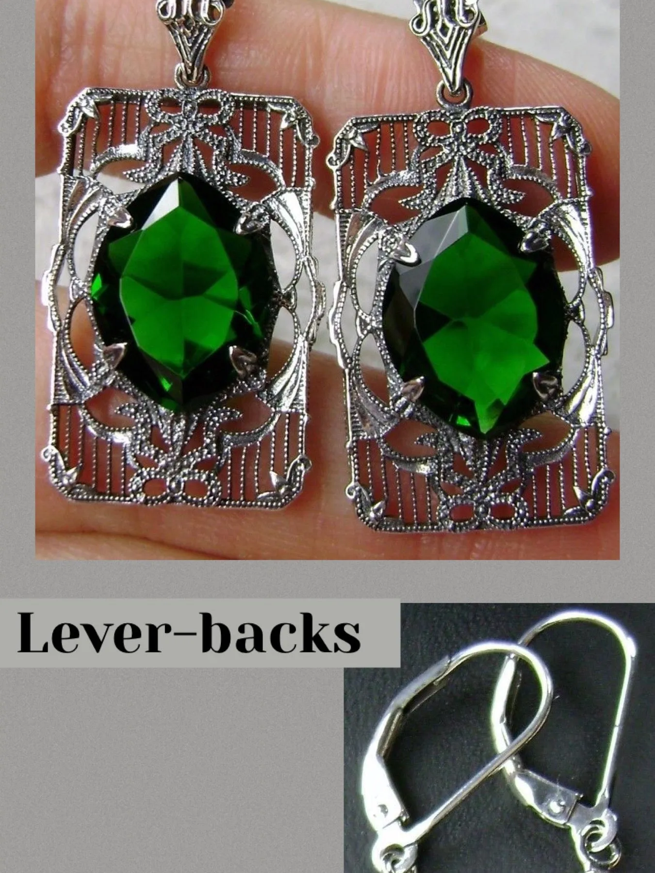 E24, Antoinette Earrings, Marquise Cut Gem, Vintage Filigree Jewelry, E24