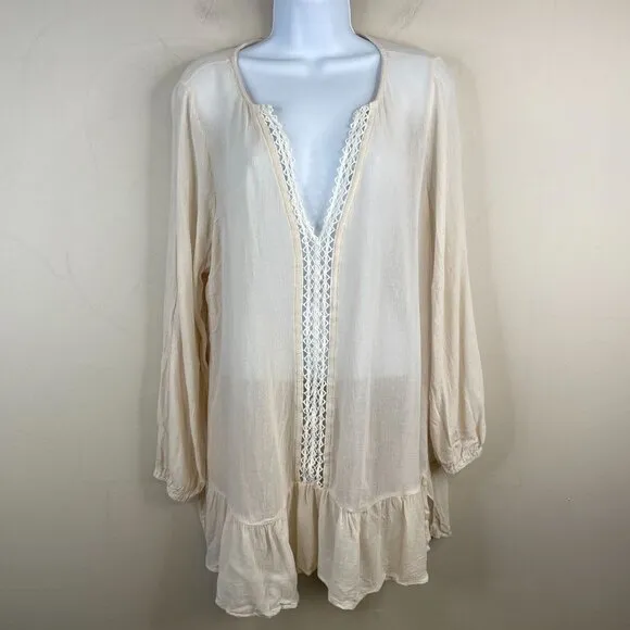 Eberjey Bamboo Sleep Shirt Womens Size L Milkmaid Coquette Night Gown Nightie