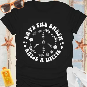 Eco-Friendly Hippie Tshirt With Floral Peace Symbol Design