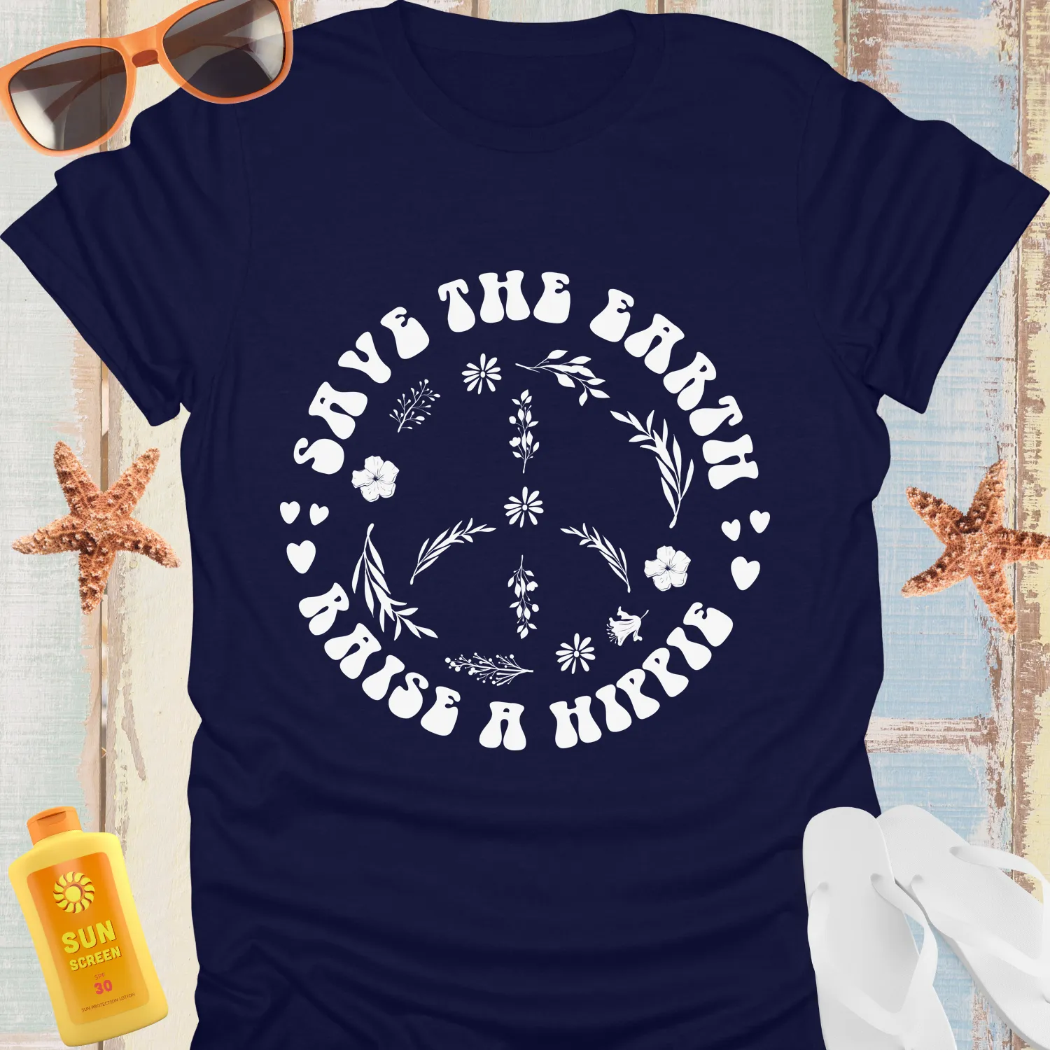 Eco-Friendly Hippie Tshirt With Floral Peace Symbol Design