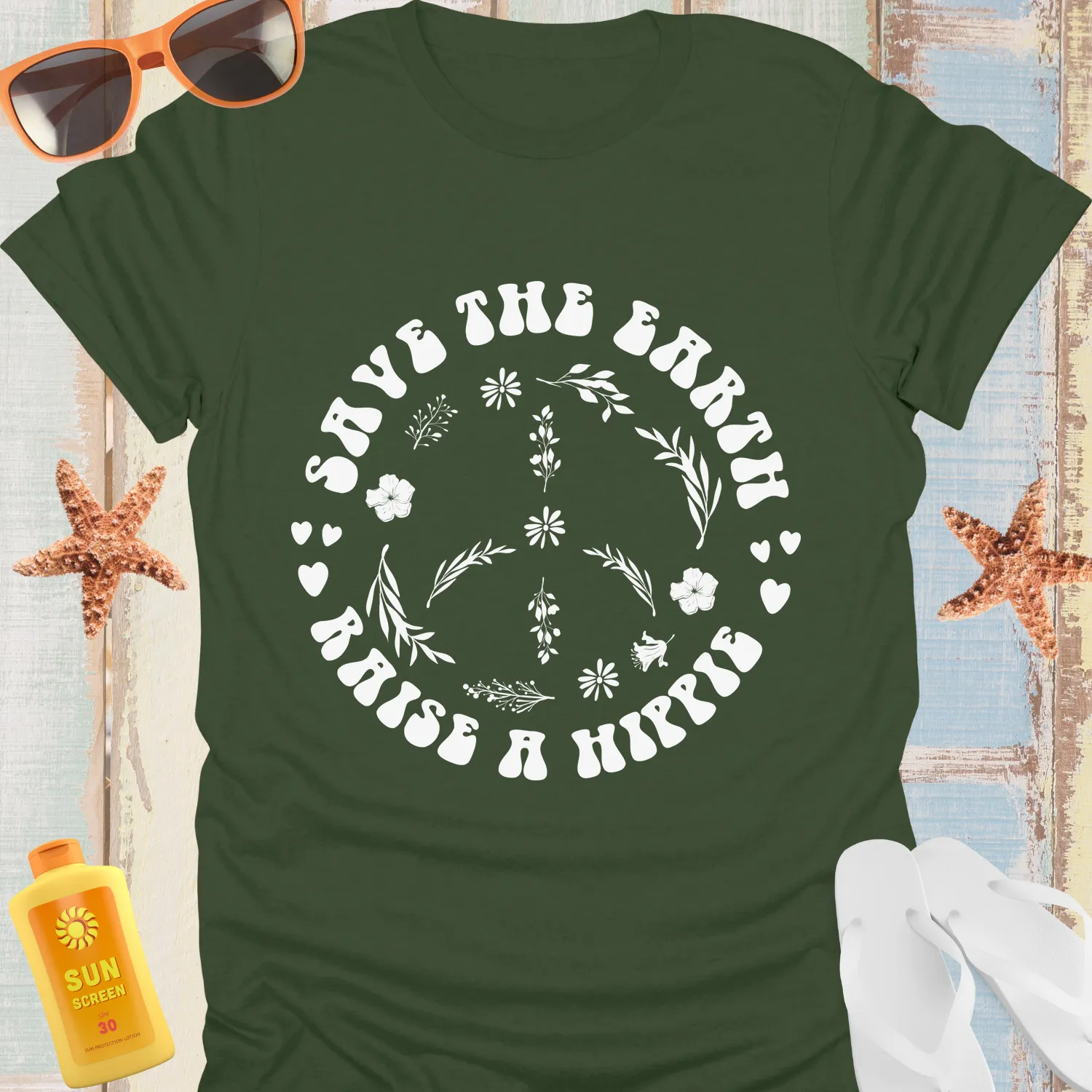 Eco-Friendly Hippie Tshirt With Floral Peace Symbol Design