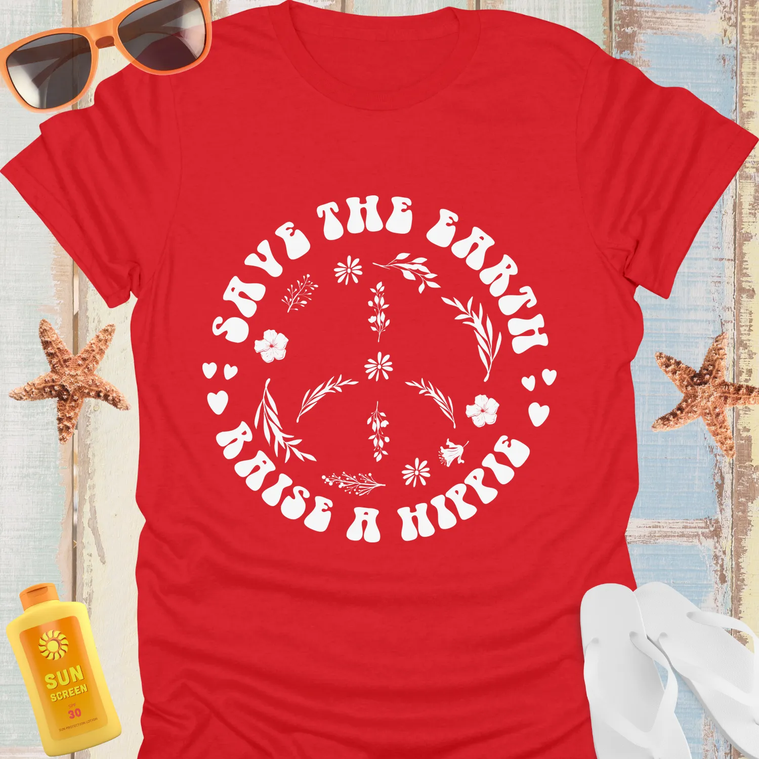 Eco-Friendly Hippie Tshirt With Floral Peace Symbol Design