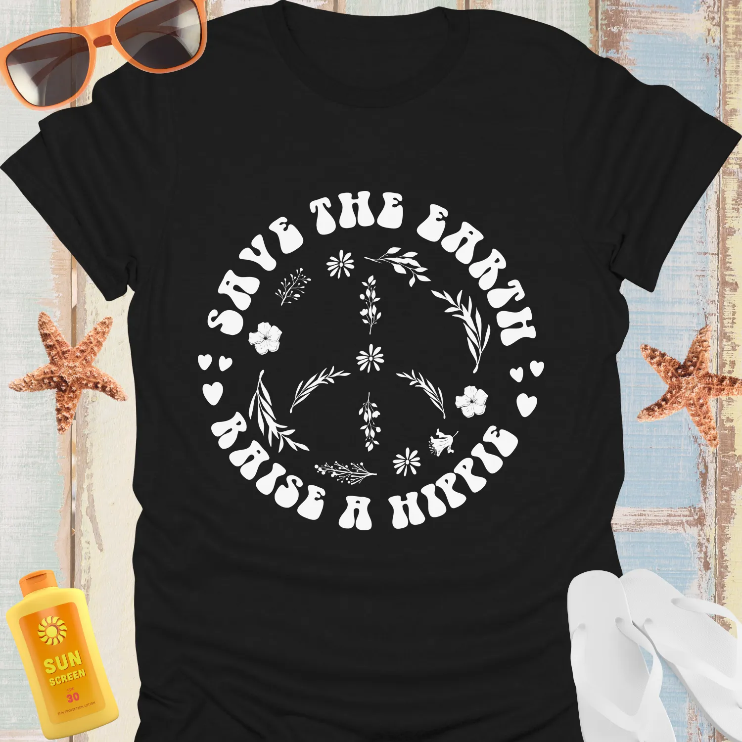 Eco-Friendly Hippie Tshirt With Floral Peace Symbol Design