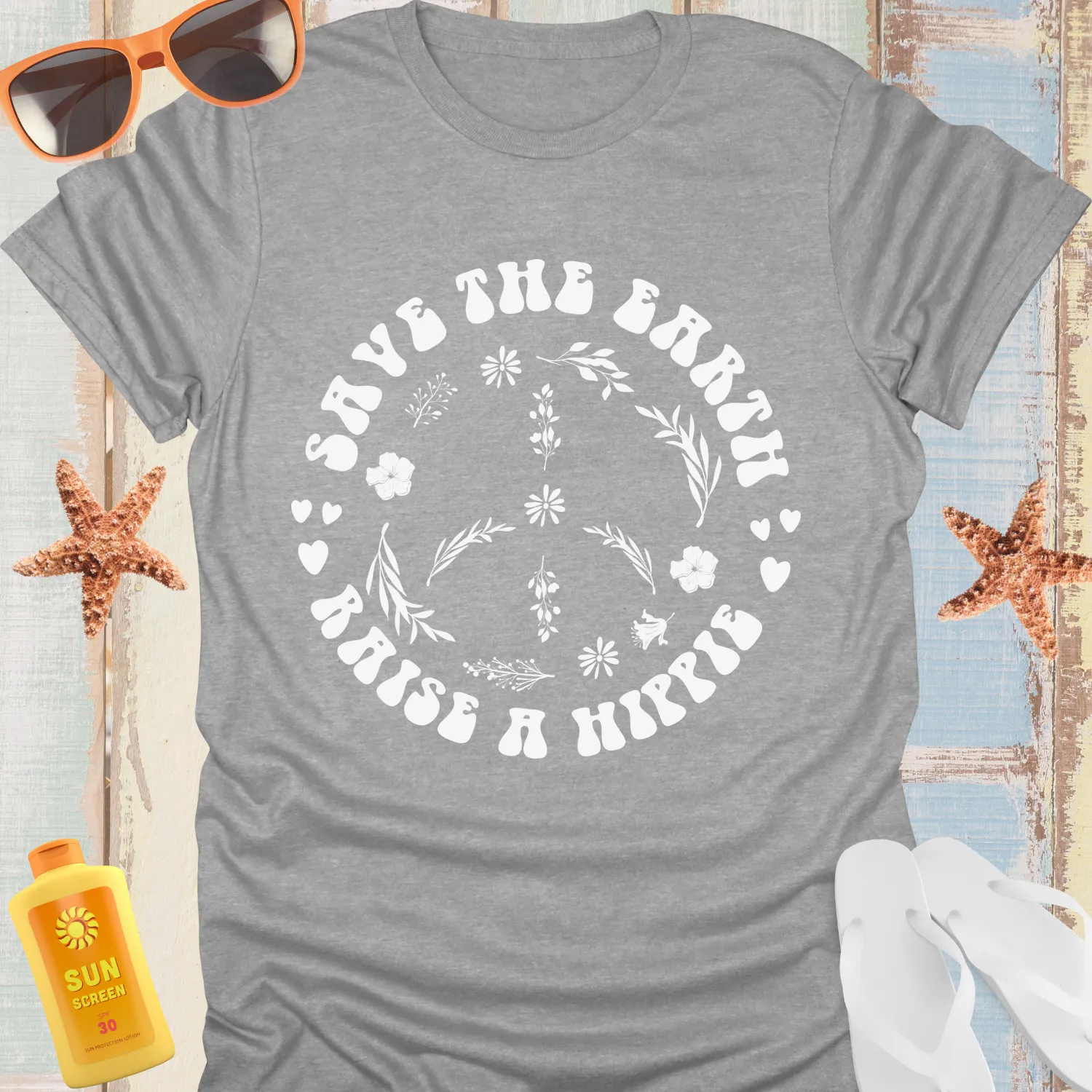 Eco-Friendly Hippie Tshirt With Floral Peace Symbol Design