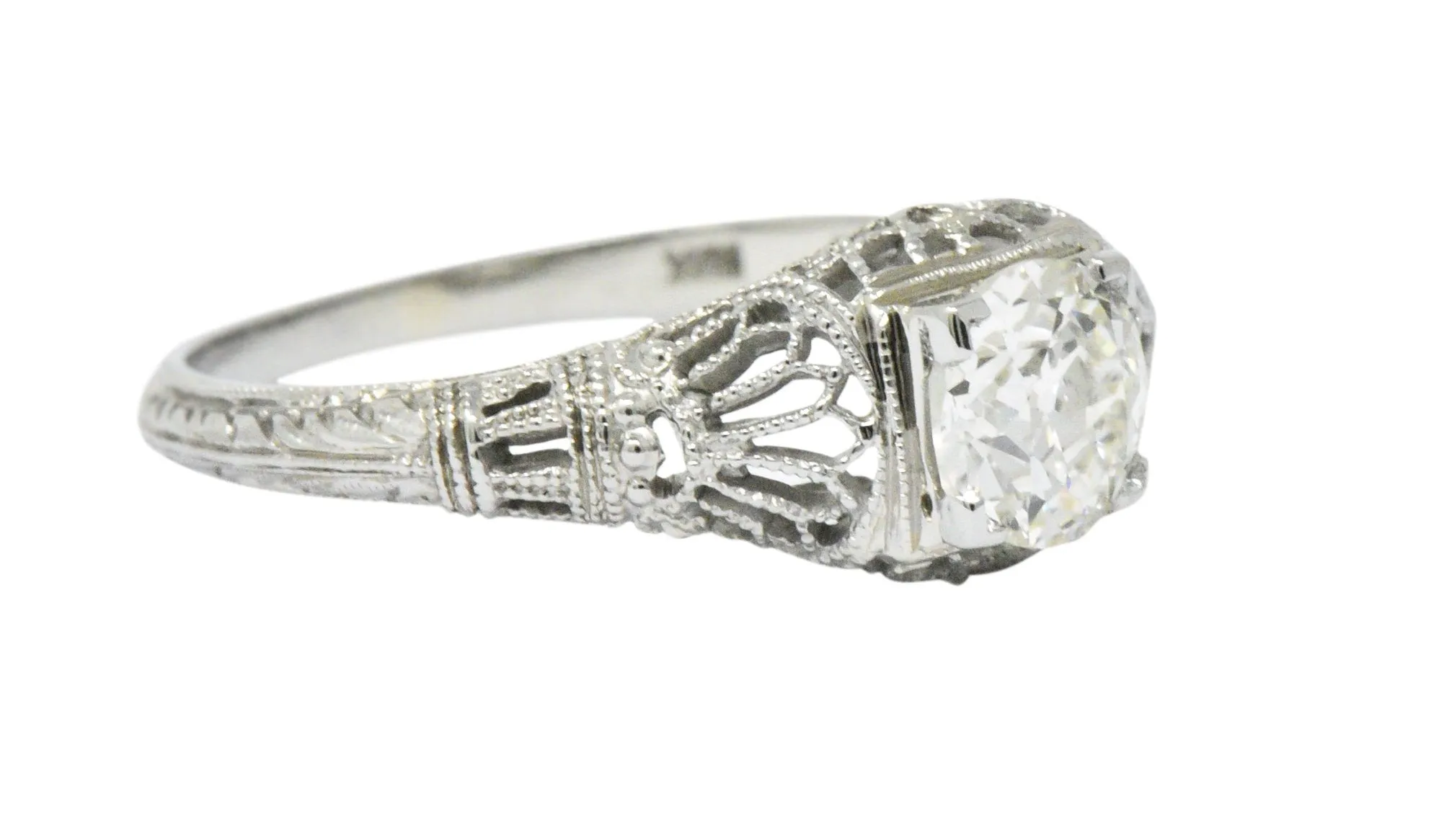 Edwardian 0.89 CTW Diamond & 18K White Gold Engagement Ring, GIA