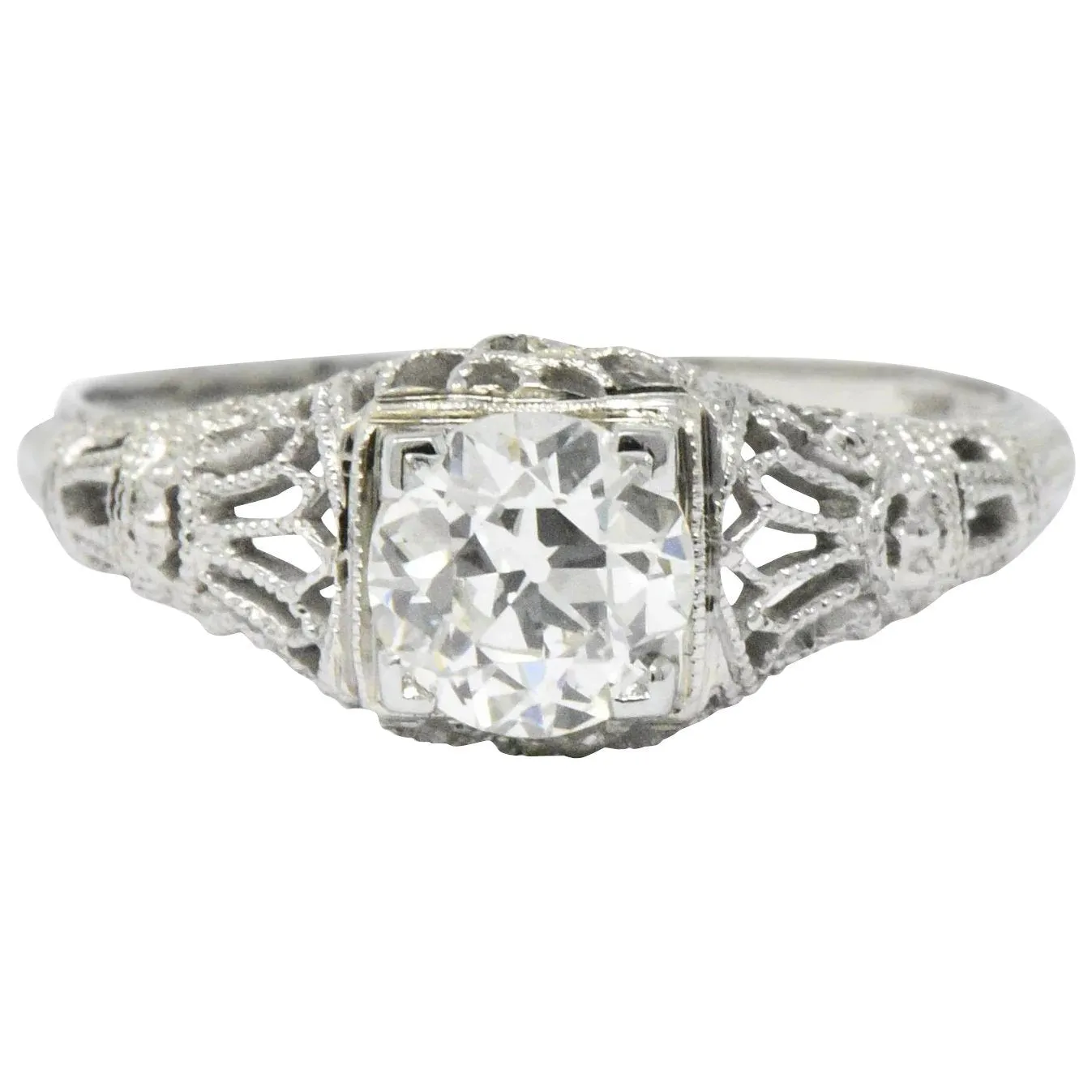 Edwardian 0.89 CTW Diamond & 18K White Gold Engagement Ring, GIA
