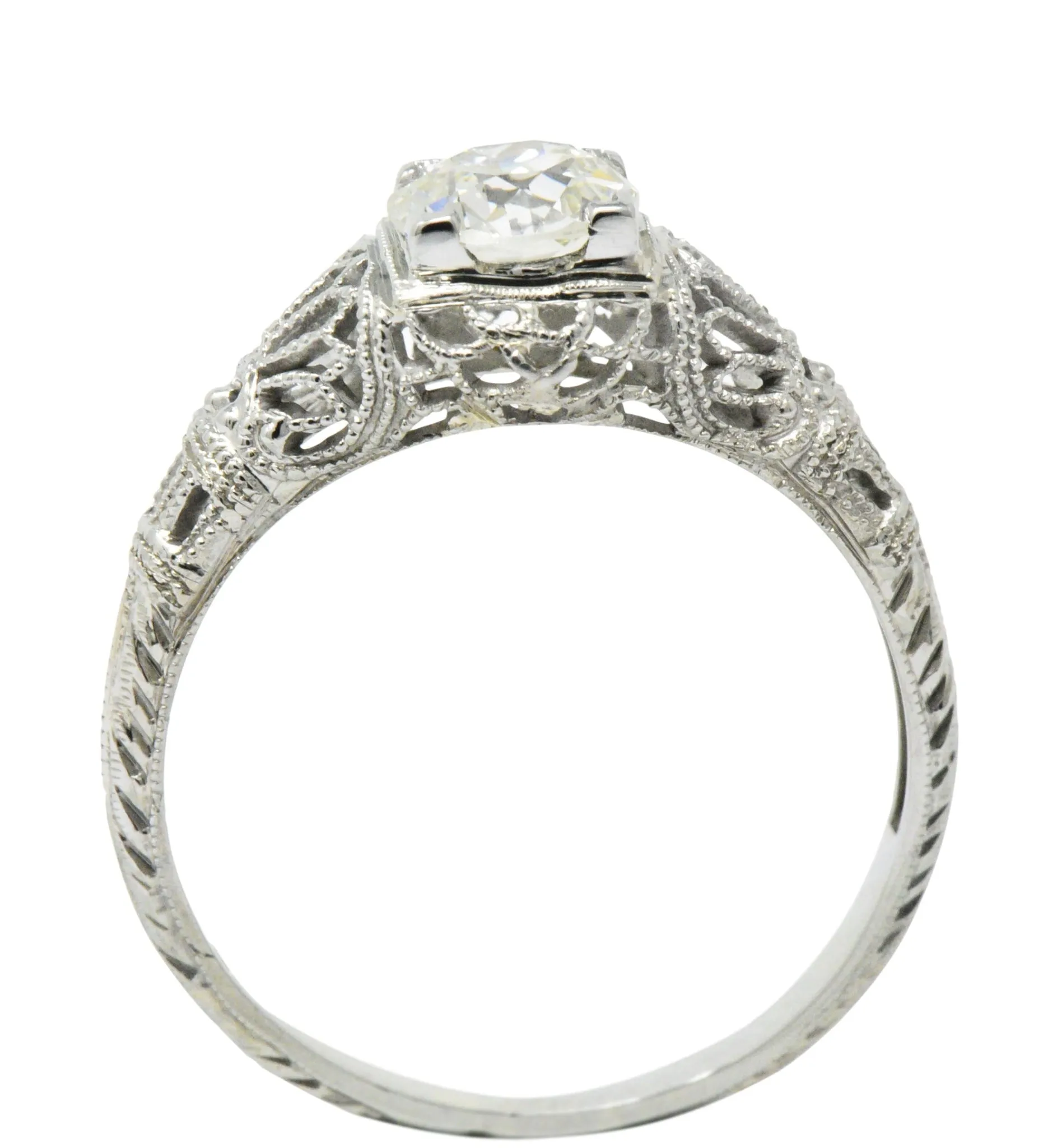 Edwardian 0.89 CTW Diamond & 18K White Gold Engagement Ring, GIA