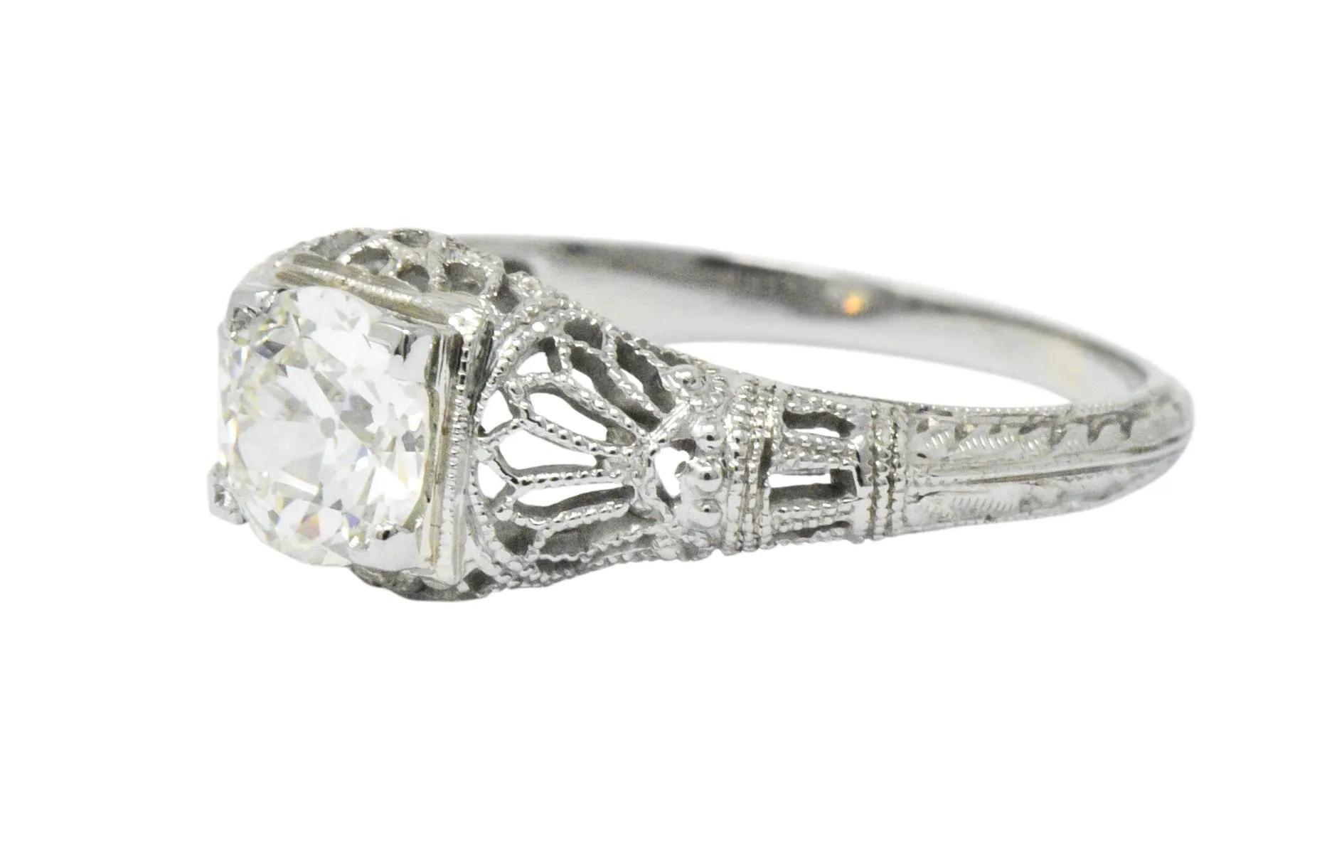 Edwardian 0.89 CTW Diamond & 18K White Gold Engagement Ring, GIA