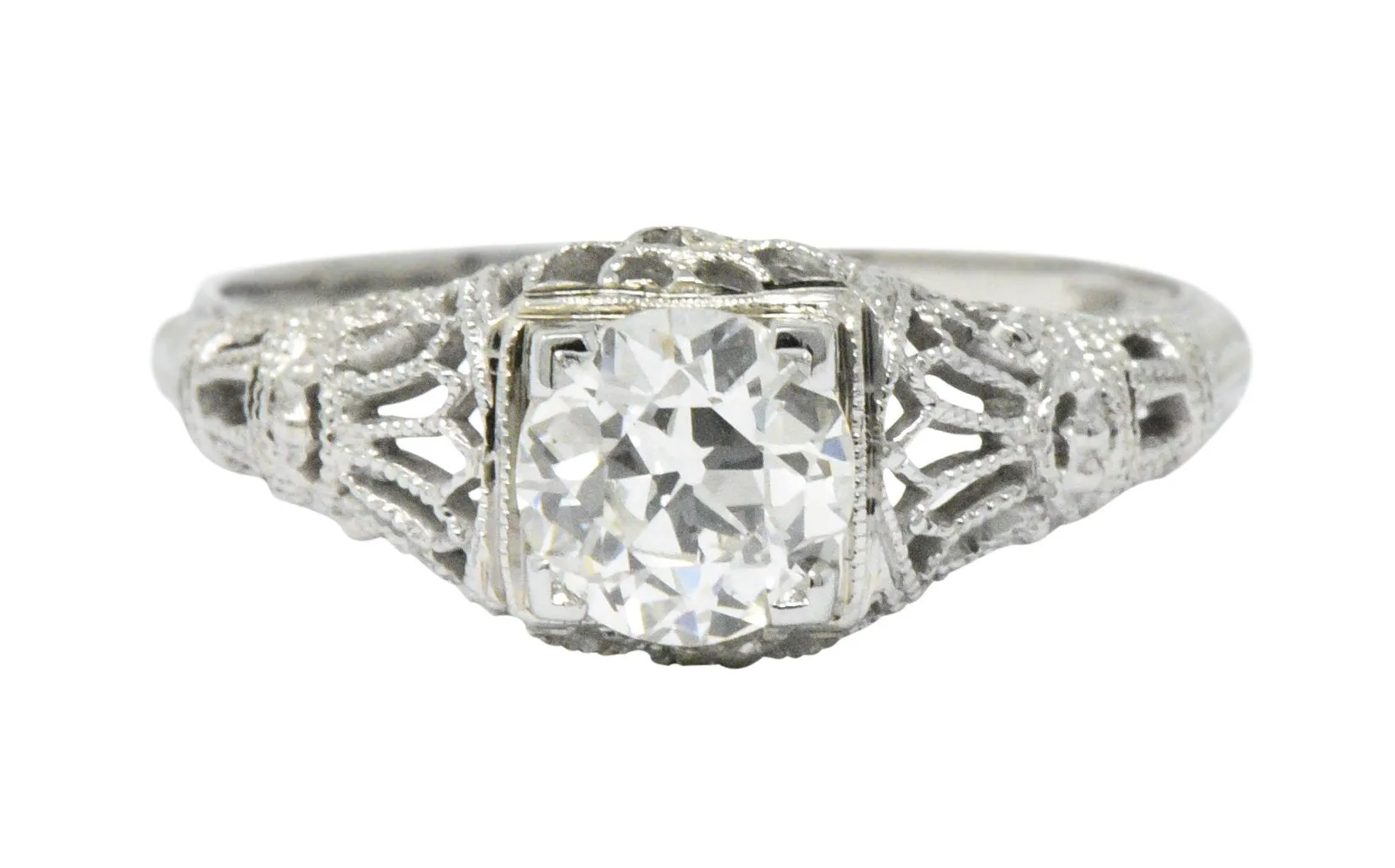 Edwardian 0.89 CTW Diamond & 18K White Gold Engagement Ring, GIA