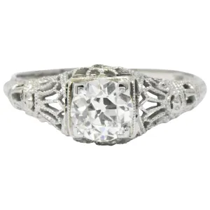 Edwardian 0.89 CTW Diamond & 18K White Gold Engagement Ring, GIA