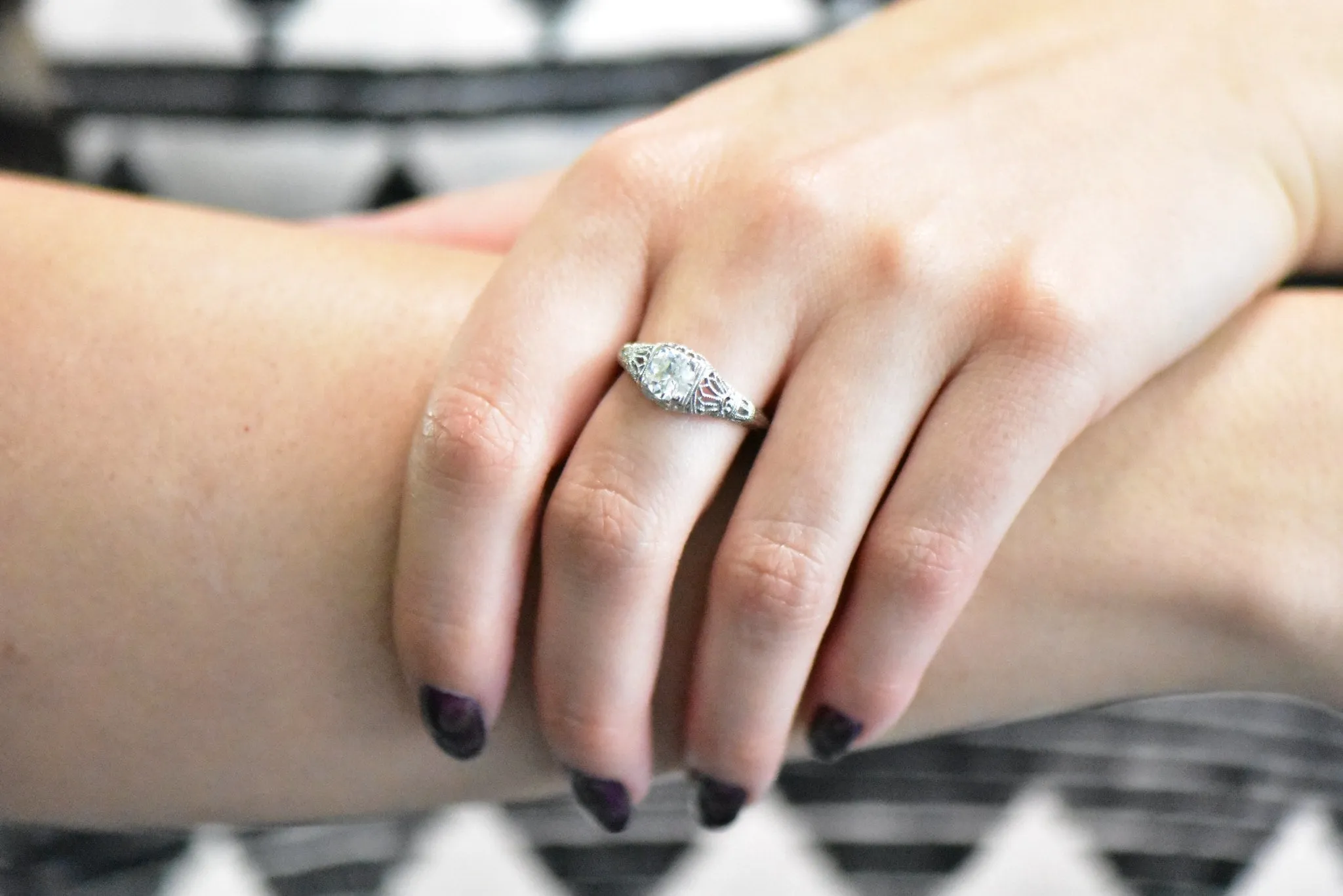 Edwardian 0.89 CTW Diamond & 18K White Gold Engagement Ring, GIA